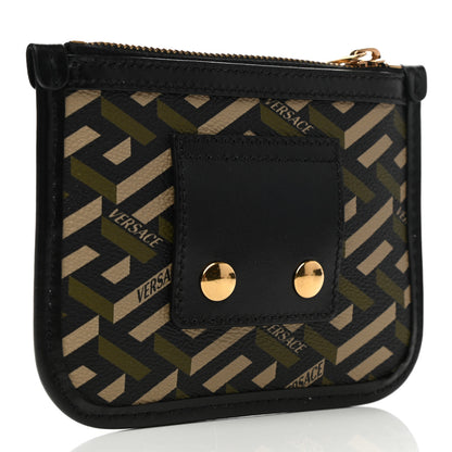 Versace Coated Canvas Calfskin La Greca Modular Zip Pouch Black Green Beige 3 of 8