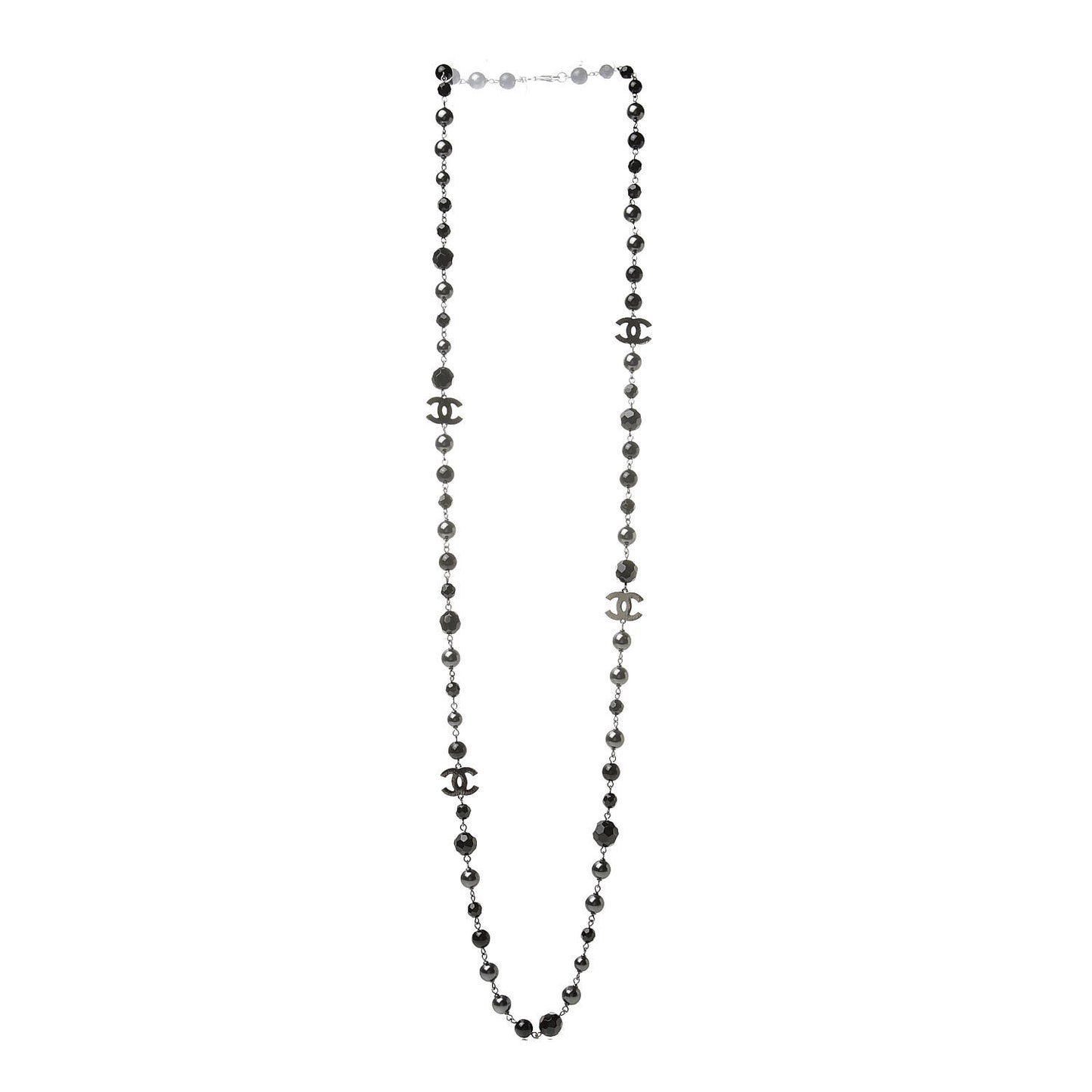 Ruthenium Bead CC Long Necklace Black