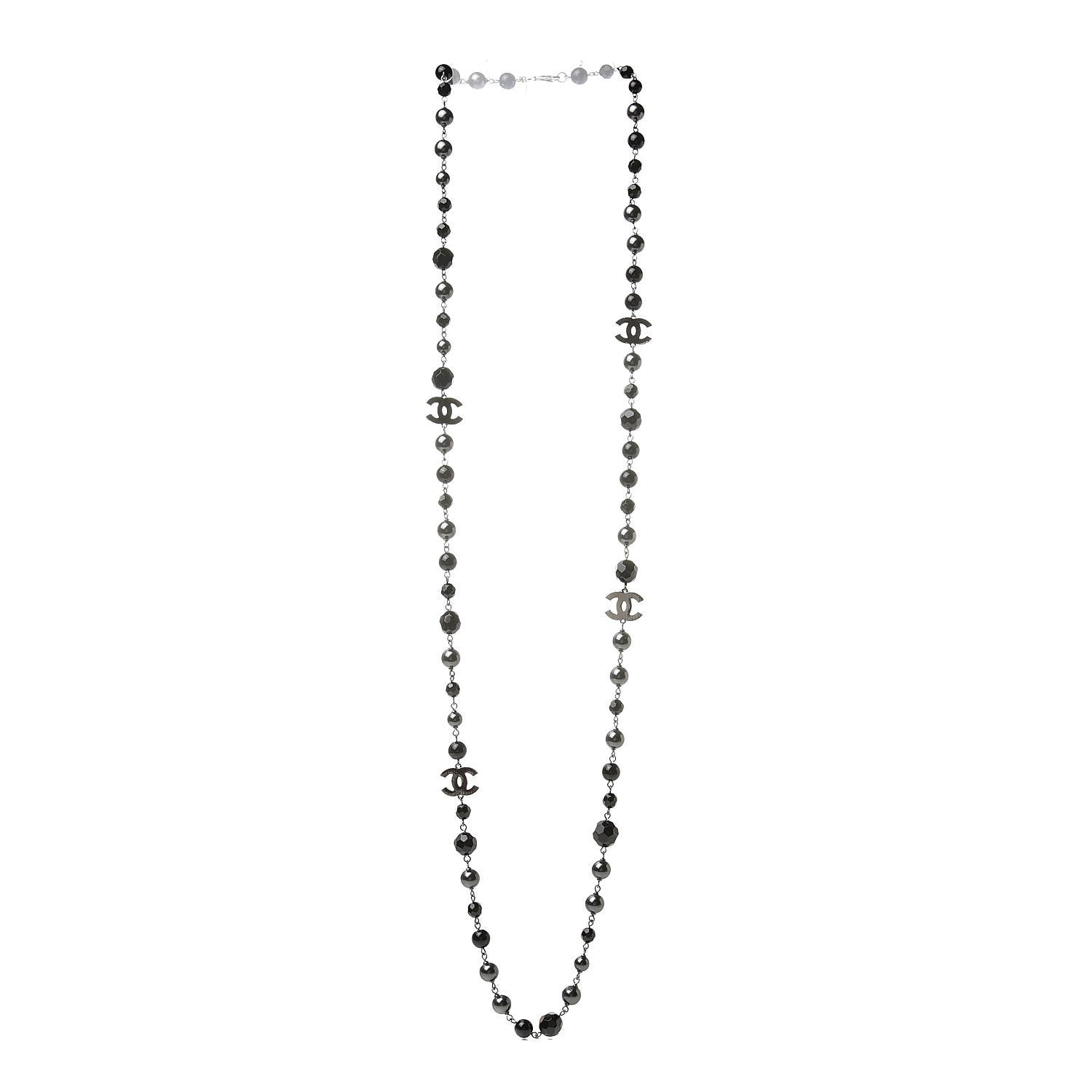 Chanel Ruthenium Bead CC Long Necklace Black 3 of 5