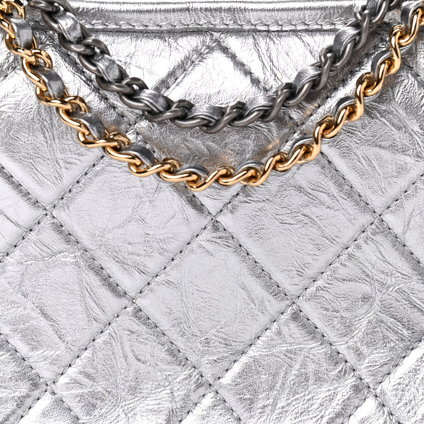 Metallic Aged Calfskin Quilted Small Gabrielle Hobo Silver
