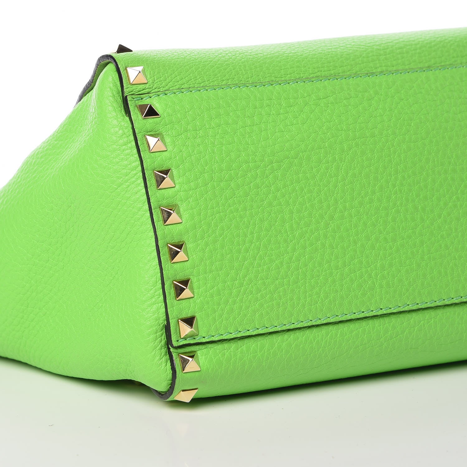 Valentino Garavani Pebbled Calfskin Small Rockstud Double Handle Tote Green Fluo 5 of 15