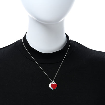 Tiffany Sterling Silver Enamel Return to Tiffany Double Heart Tag Pendant Necklace Red 3 of 5