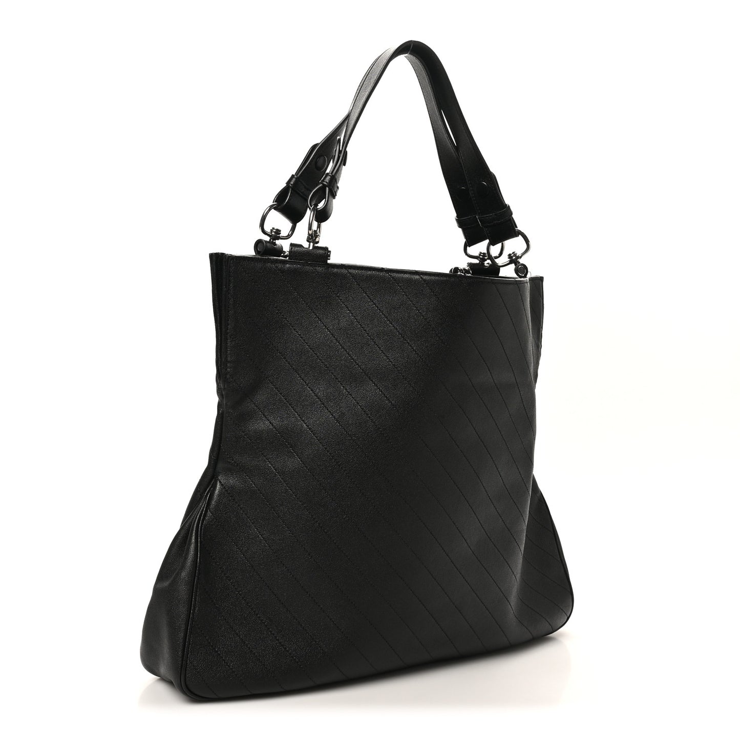 Sakai Be Green Calfskin Diagonal Stitched Medium Blondie Tote Black