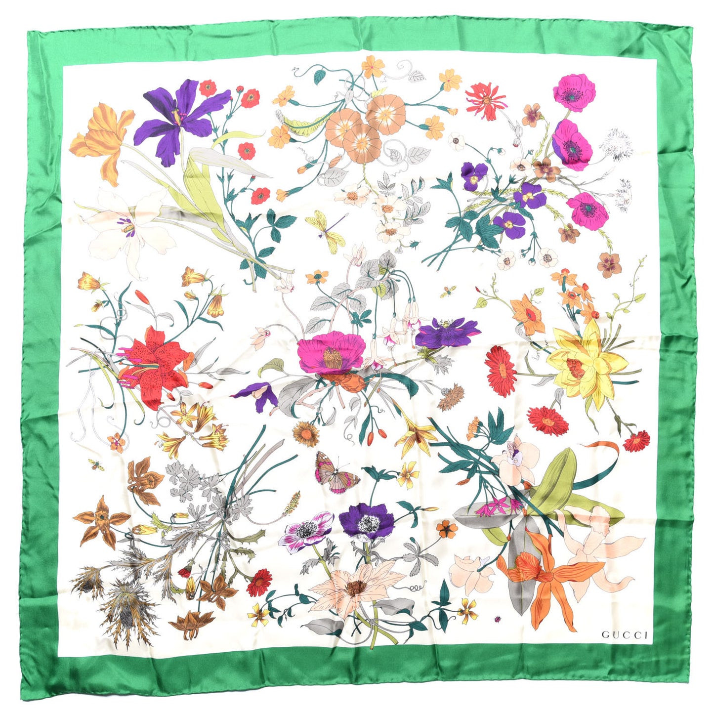 Silk Flora Gothic Square Scarf Ivory Dark Green