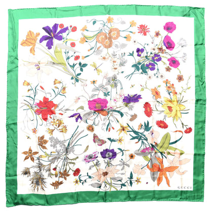 Gucci Silk Flora Gothic Square Scarf Ivory Dark Green 1 of 3