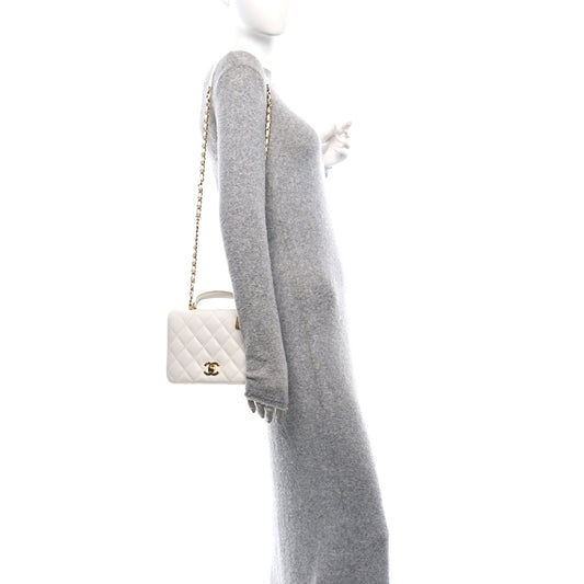 Caviar Quilted Mini Top Handle Flap White