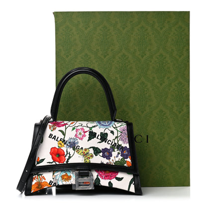 Balenciaga X GUCCI Canvas Boarded Plutone Calfskin Flora Logo Print Small Hourglass Top Handle Bag White Multicolor Black 11 of 11