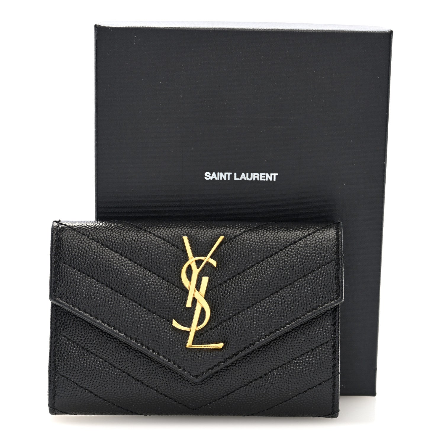 Saint Laurent Grain De Poudre Matelasse Chevron Small Monogram Envelope Wallet Black 7 of 7