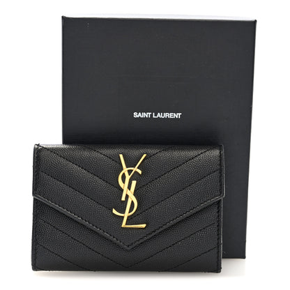 Saint Laurent Grain De Poudre Matelasse Chevron Small Monogram Envelope Wallet Black 7 of 7