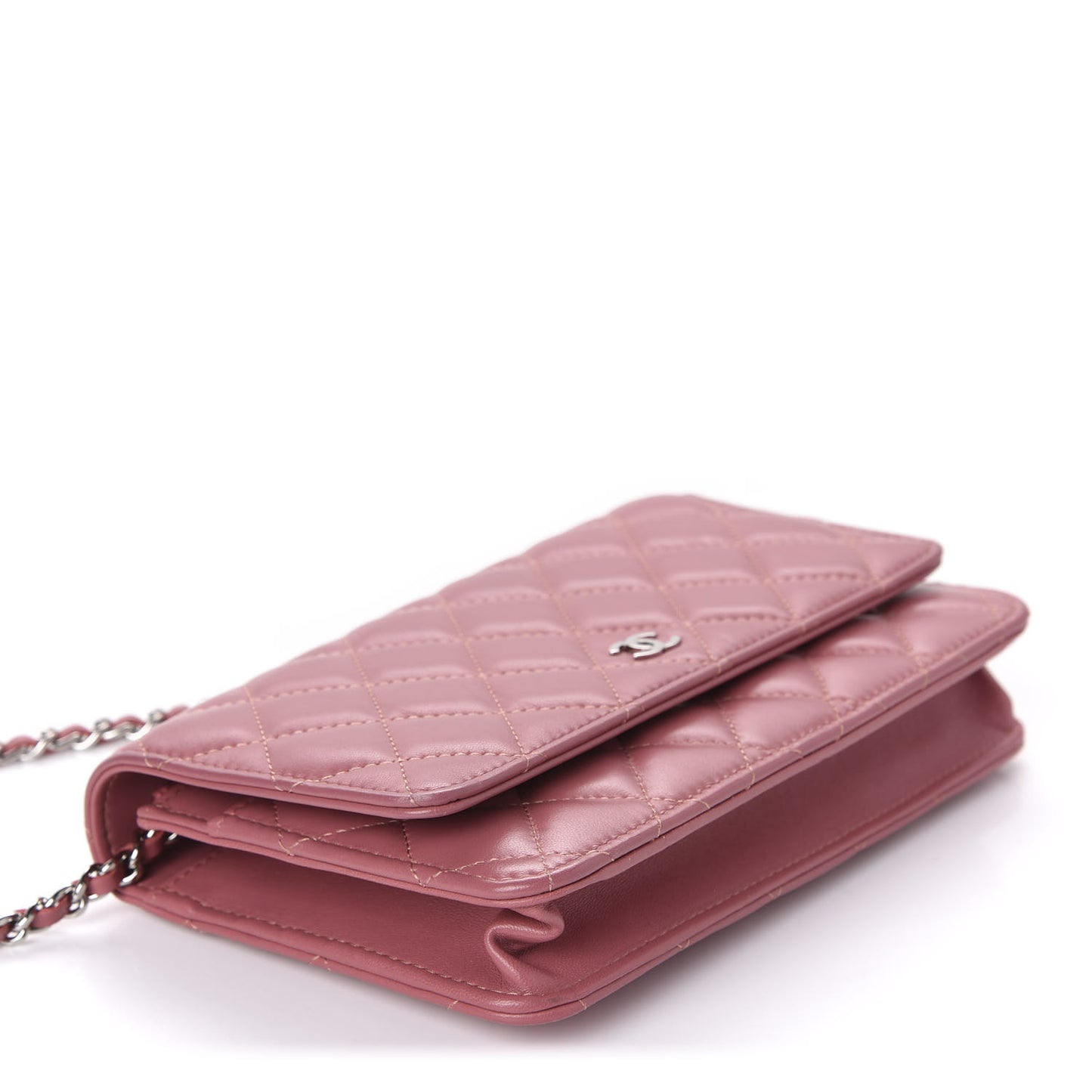 Lambskin Quilted Wallet On Chain WOC Dark Pink
