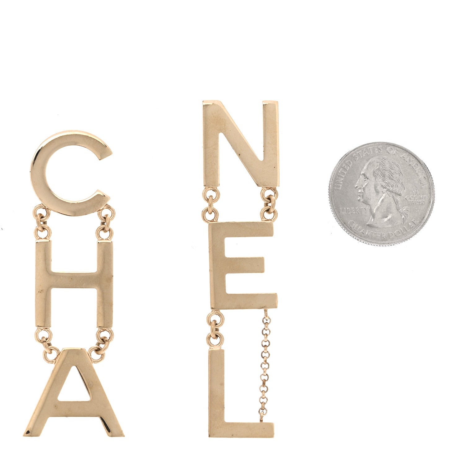 Chanel Metal Cha-Nel Logo Drop Earrings Gold 2 of 5
