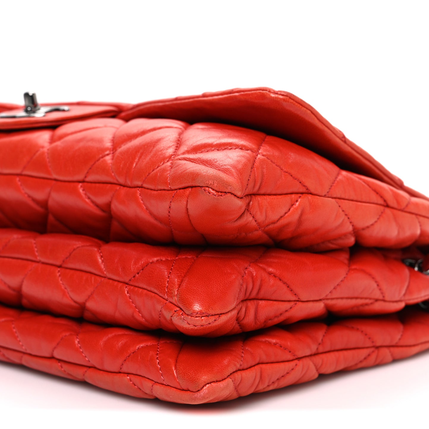 Lambskin Quilted Chanel 3 Accordion Flap Bag Red