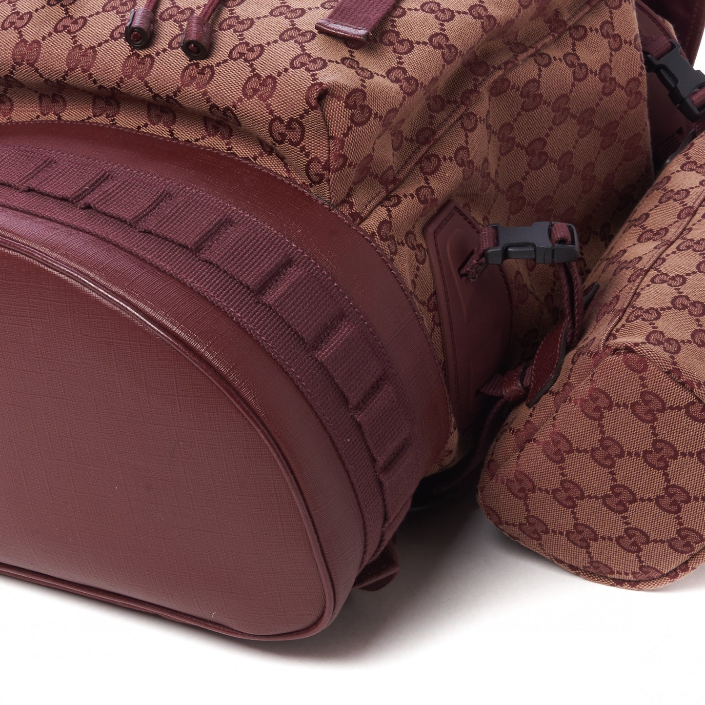 GG Monogram Script Logo Large Double Pocket Backpack Sahara Rubino Bordeaux