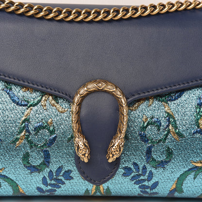Gucci Metallic Brocade Calfskin Mini Dionysus Chain Wallet Black Blue Azure 11 of 14