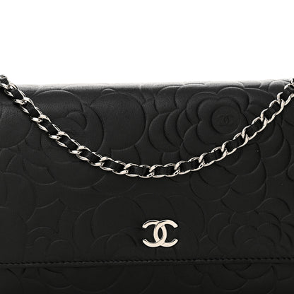 Chanel Lambskin Camellia Embossed Wallet on Chain WOC Black 9 of 15