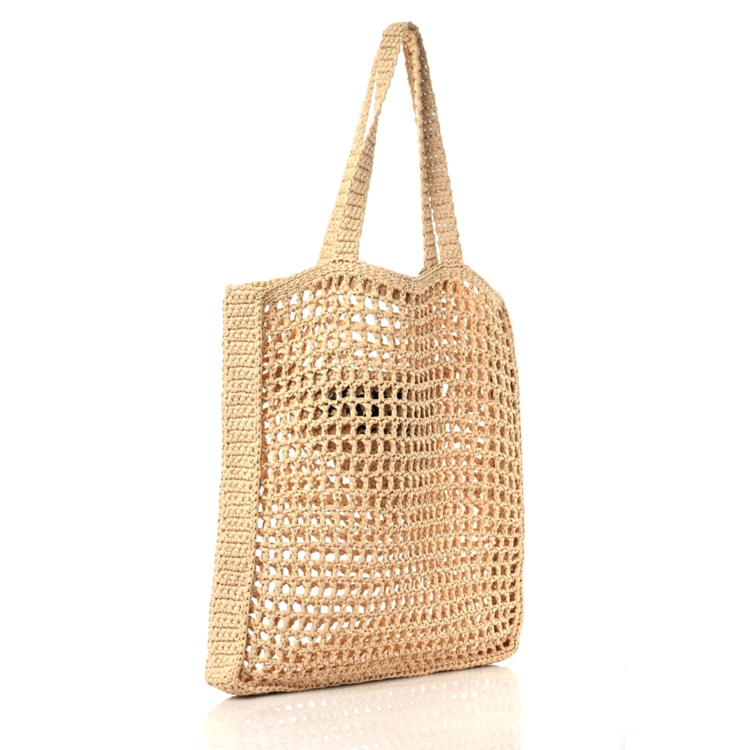 Prada Yarn Raffia Effect Crochet Logo Embroidered Tote Bag Naturale 3 of 10