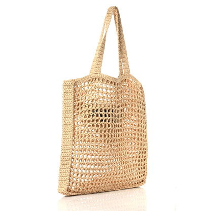 Prada Yarn Raffia Effect Crochet Logo Embroidered Tote Bag Naturale 3 of 10