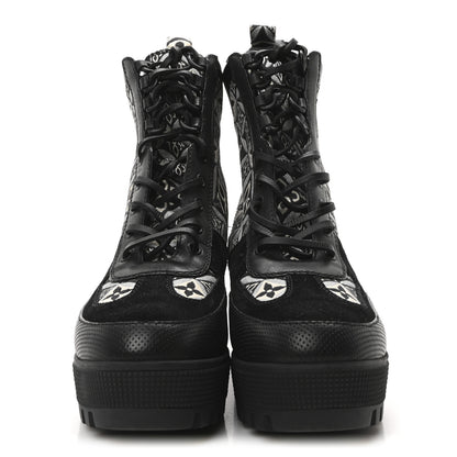 Louis Vuitton Suede Calfskin Jacquard Since 1854 Laureate Platform Desert Boots 38 Black 3 of 8