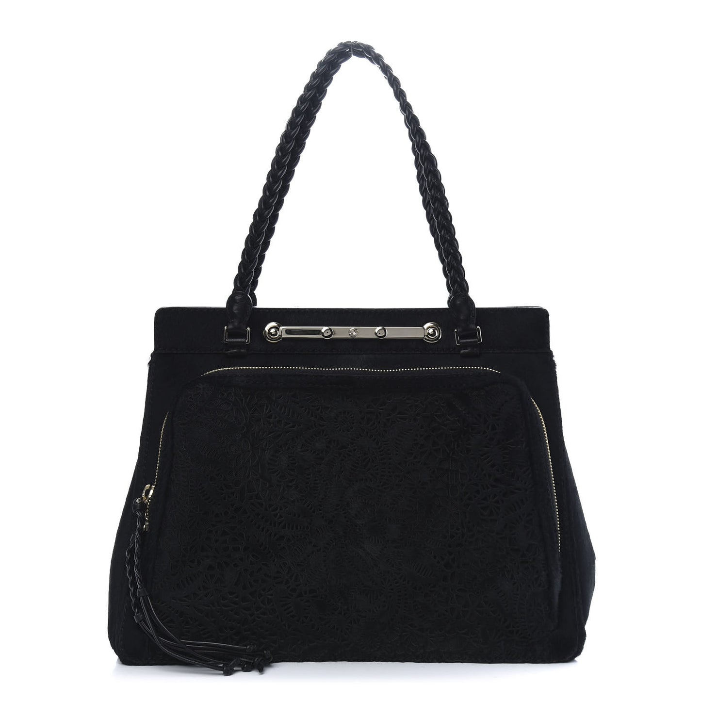 Calf Hair Lace Demetra Satchel Black