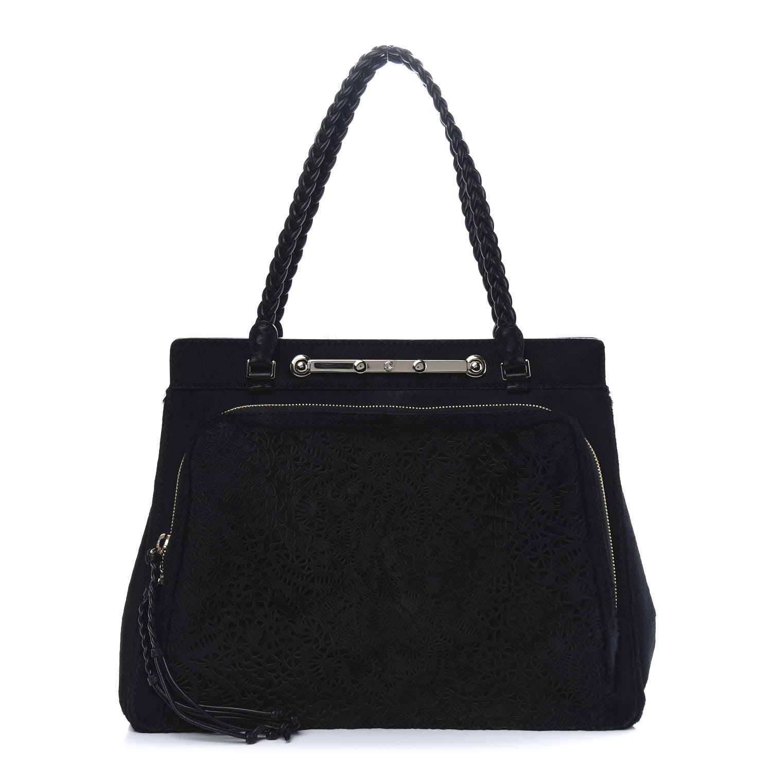 Valentino Garavani Calf Hair Lace Demetra Satchel Black 1 of 12