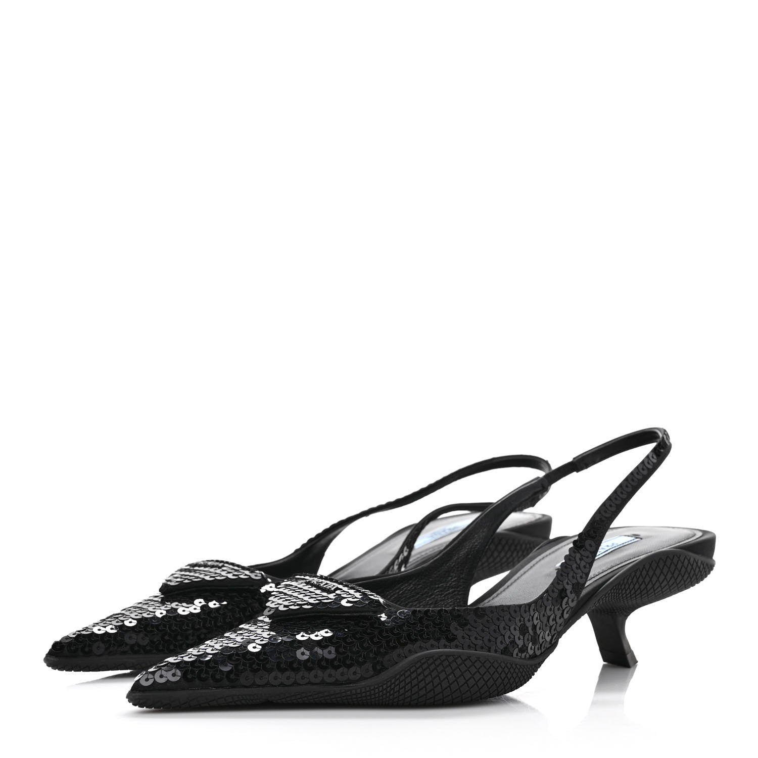 Prada Paillettes Logo Pointed Toe Slingback 45mm Pumps 37.5 Black 3 of 9