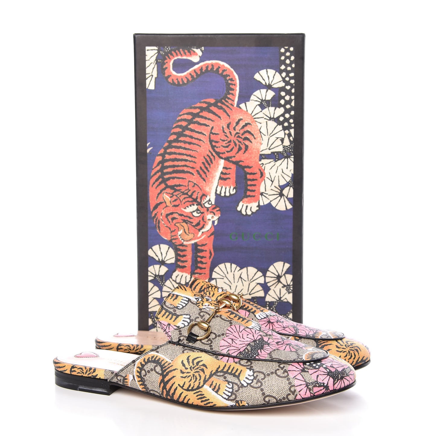 GG Supreme Monogram Bengal Womens Princetown Slippers 40.5 Beige Crop Pink