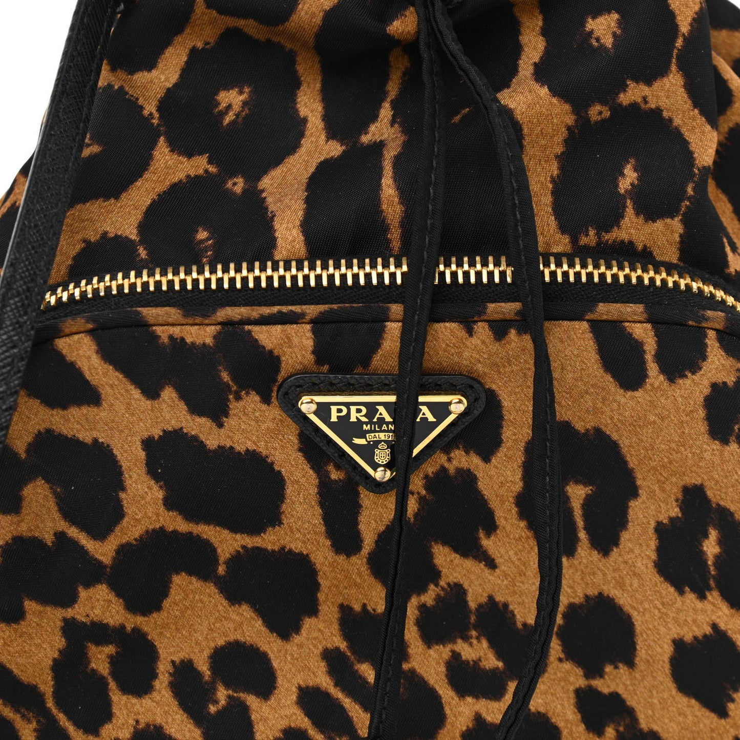 Tessuto Nylon Leopard Print Mini Bucket Bag Miele