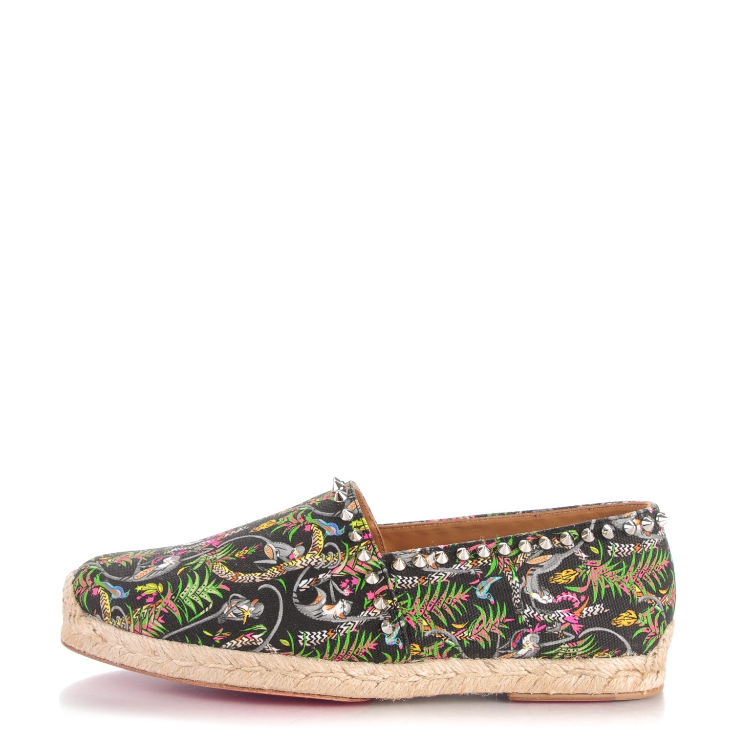 Christian Louboutin Canvas Loubi Jungle Print Ares Spikes Flat Espadrilles 40 Black 1 of 7