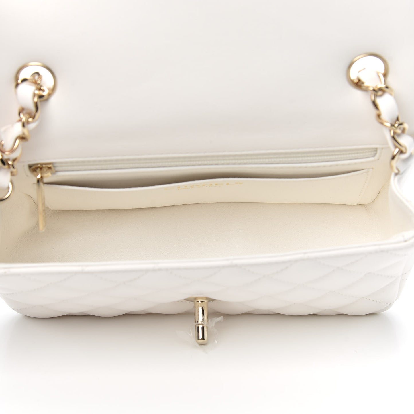 Lambskin Quilted Mini Rectangular Flap White