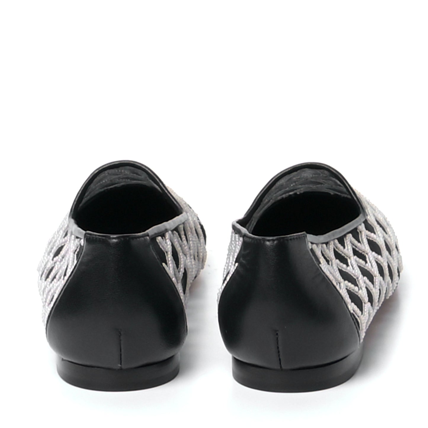 Mesh Pearl Grosgrain Cap Toe CC Loafers 36.5 Black Ivory