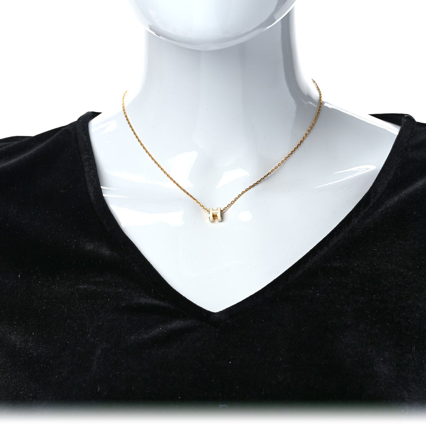 Lacquered Gold Mini Pop H Pendant Necklace White