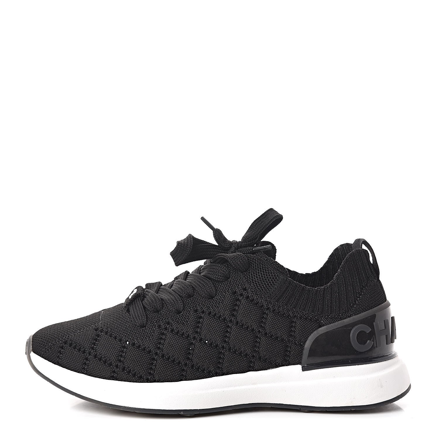 Chanel Mixed Fibers Quilted Womens CC Sneakers 35.5 Black 1 of 9