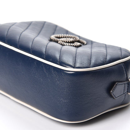 Gucci Vintage Effect Calfskin Matelasse Diagonal Small Torchon GG Marmont Chain Shoulder Bag Blue Agata Mystic White 9 of 10