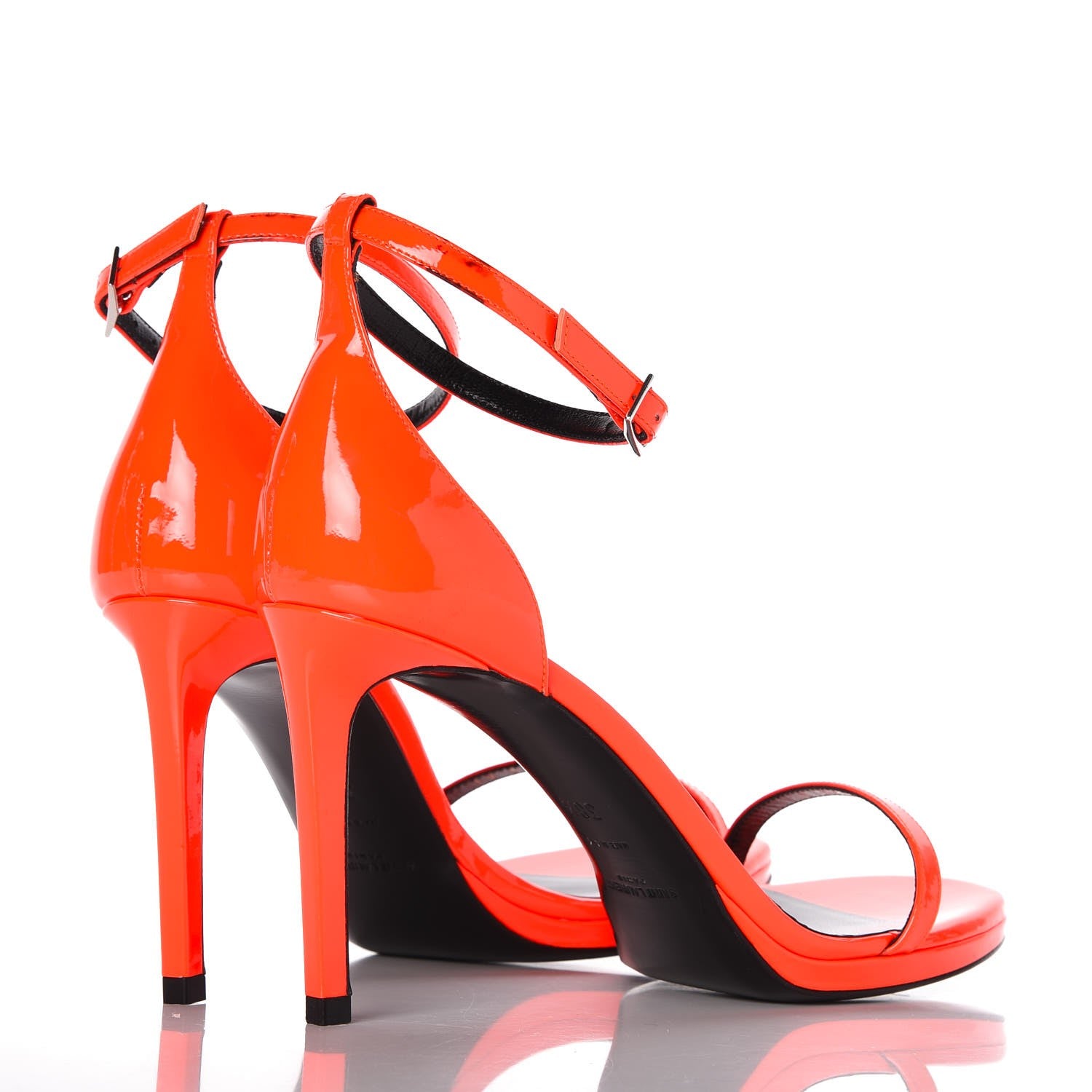 Saint Laurent Patent Calfskin Jane 80 Ankle Strap Sandals 38.5 Orange Fluo 4 of 13