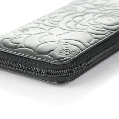 Chanel Lambskin Camellia Embossed Large Zip Around Gusset Wallet Black 13 of 13