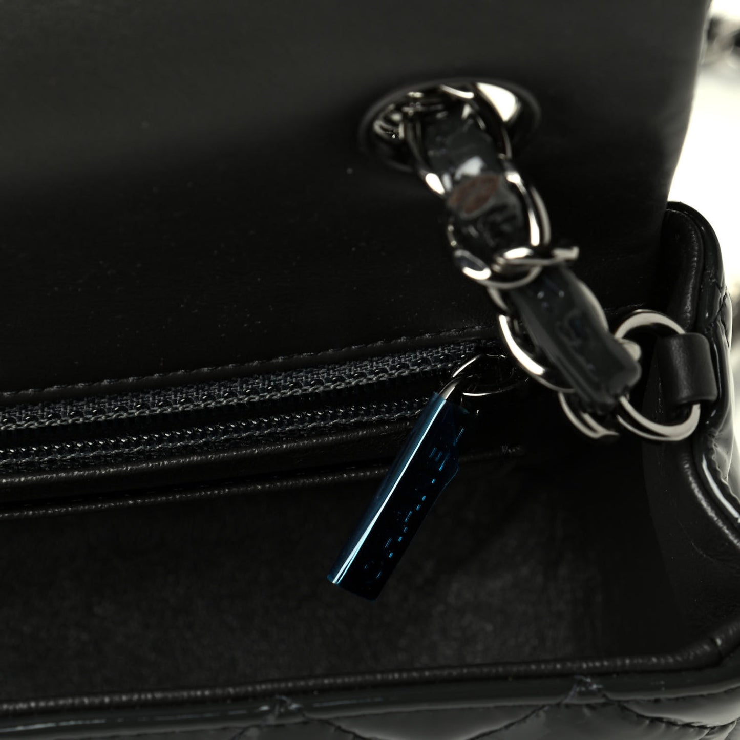 Patent Calfskin Quilted Mini Rectangular Flap Dark Grey