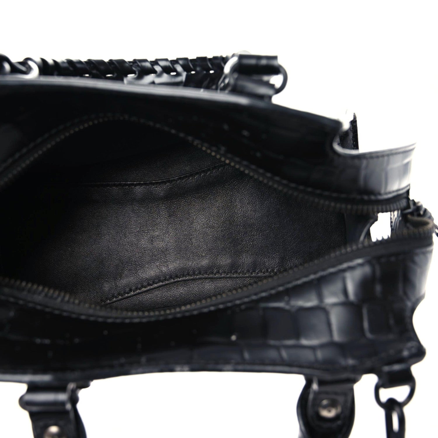 Balenciaga Semi Shiny Calfskin Crocodile Embossed Neo Classic Black Hardware Mini City Black 12 of 17