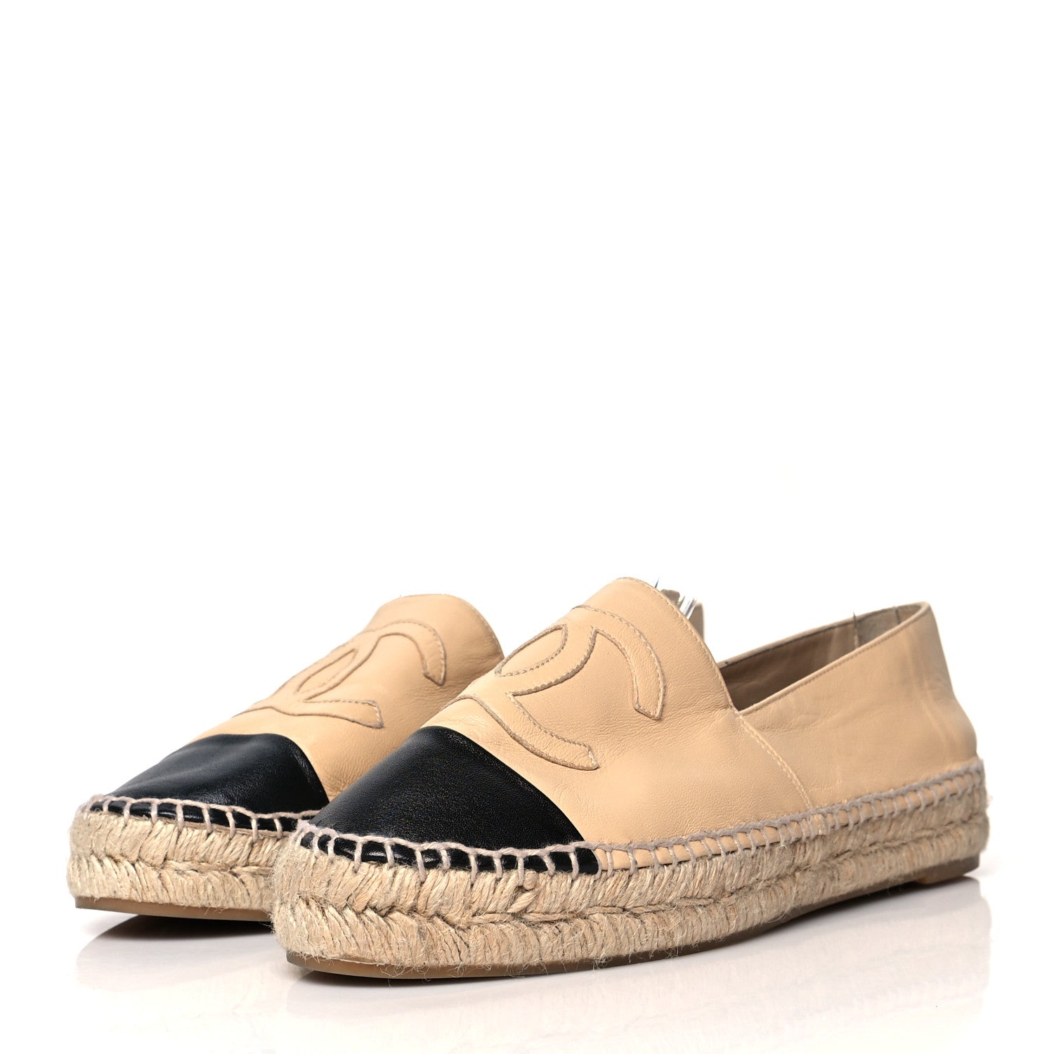 Chanel Lambskin CC Espadrilles 41 Beige Black 3 of 9
