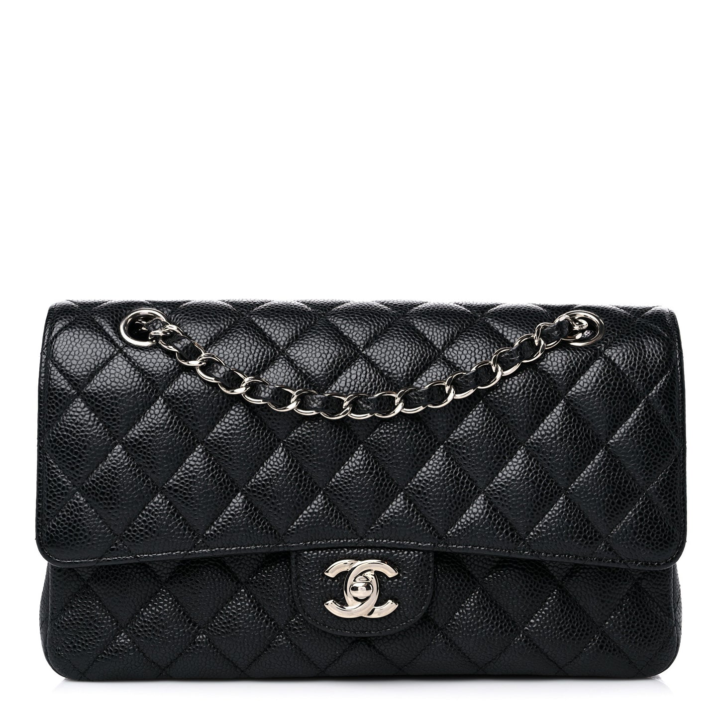Caviar Quilted Medium Double Flap Black