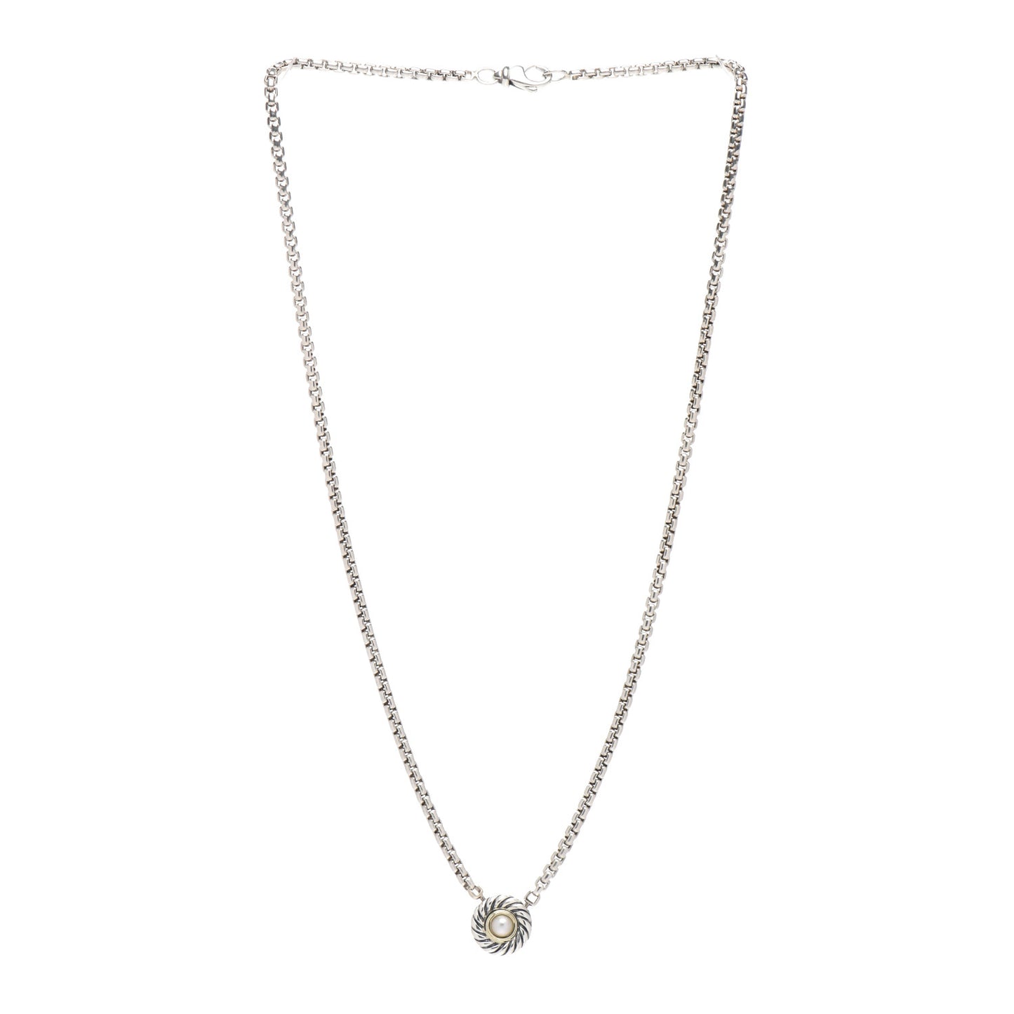 Sterling Silver 14K Yellow Gold Pearl 12mm Cookie Pendant Necklace