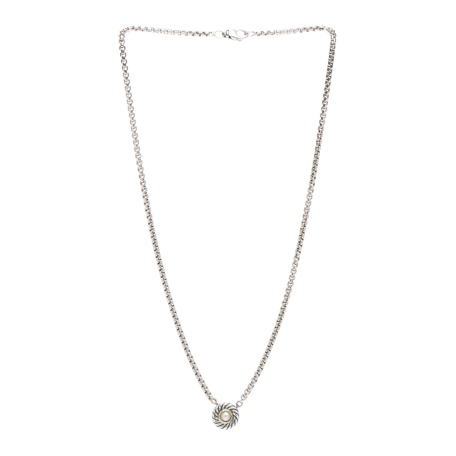 David Yurman Sterling Silver 14K Yellow Gold Pearl 12mm Cookie Pendant Necklace 3 of 4