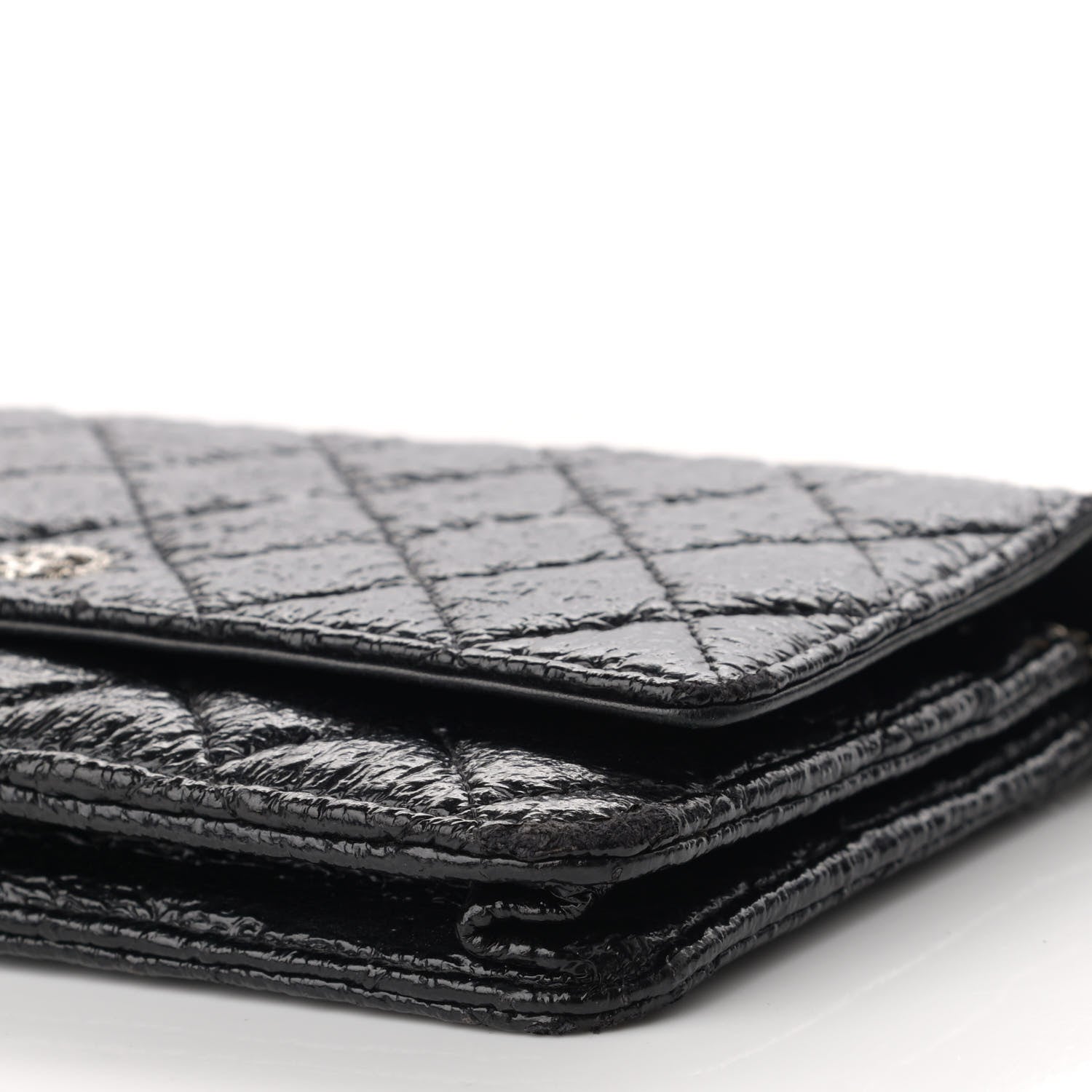 Chanel Distressed Patent Calfskin Quilted Wallet on Chain WOC Black 10 of 11
