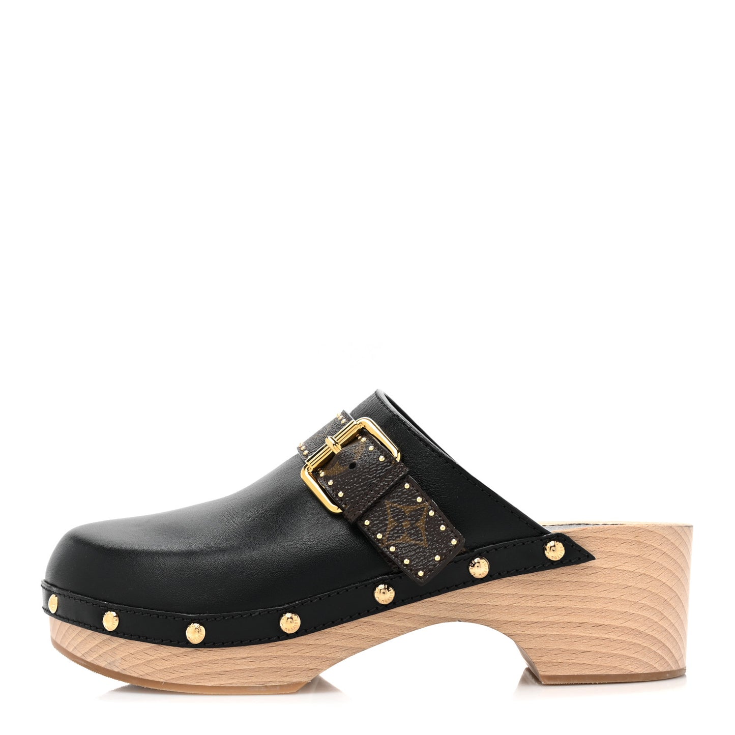 Calfskin Patent Monogram Cottage Clog Mules 40 Black