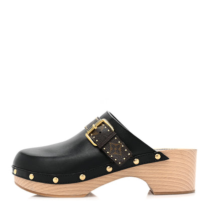 Louis Vuitton Calfskin Patent Monogram Cottage Clog Mules 40 Black 1 of 10