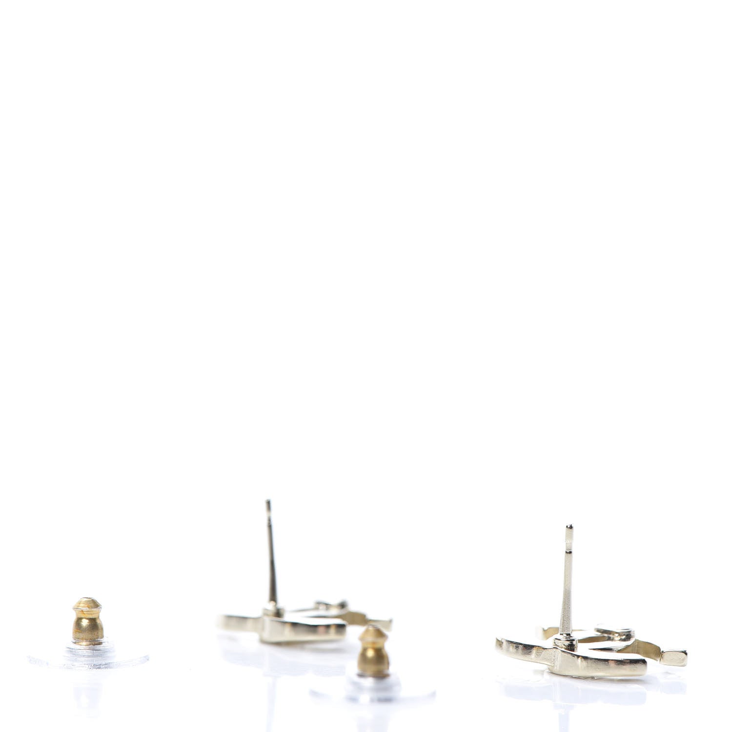 Chanel Crystal Metal CC Paris Button Stud Earrings Gold 3 of 5