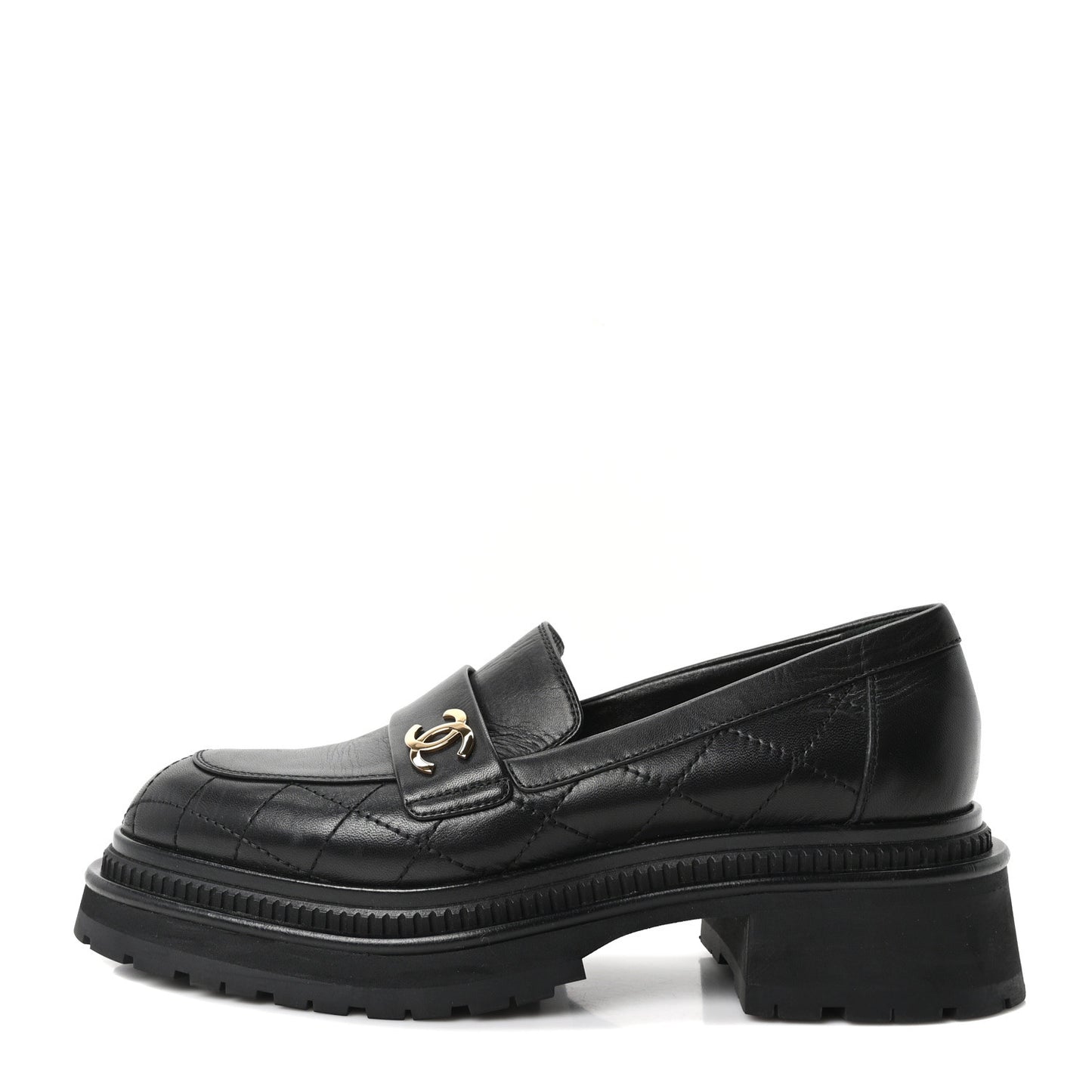 Calfskin Quilted CC Mocassin Loafers 38.5 Black