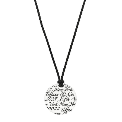 Tiffany Sterling Silver Bone China Notes Round Pendant Cord Necklace White 1 of 3