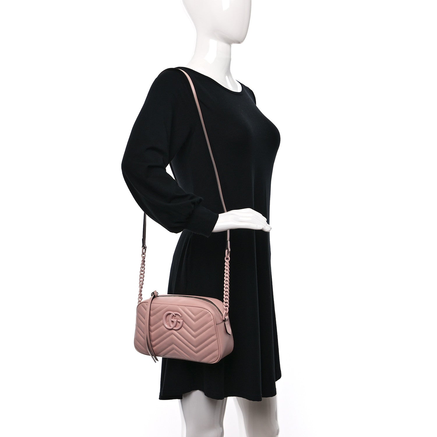 Gucci Calfskin Matelasse Monochrome Small GG Marmont Chain Shoulder Bag Perfect Pink 2 of 10