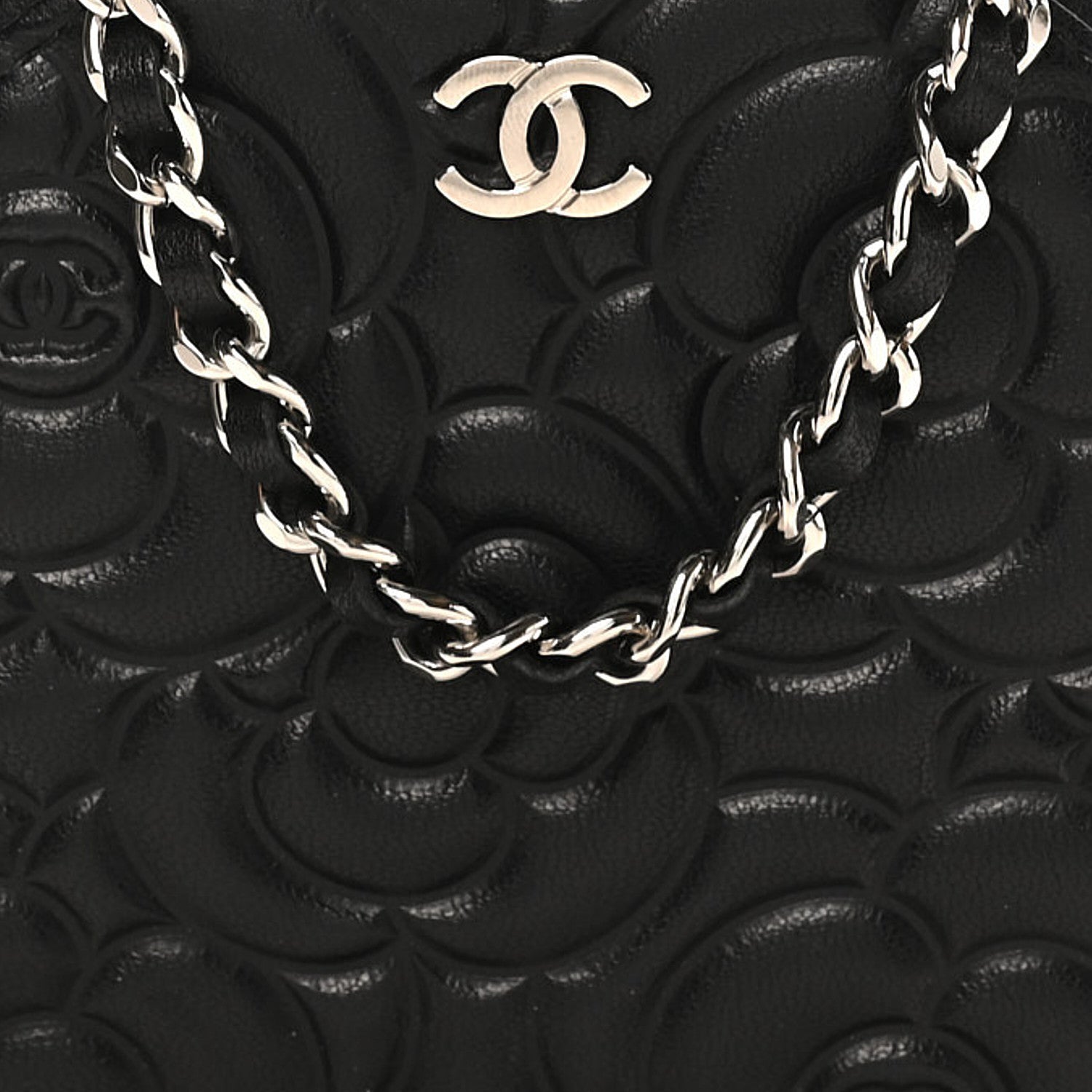 Chanel Goatskin Camellia Quilted Round Clutch With Chain Black 8 of 10