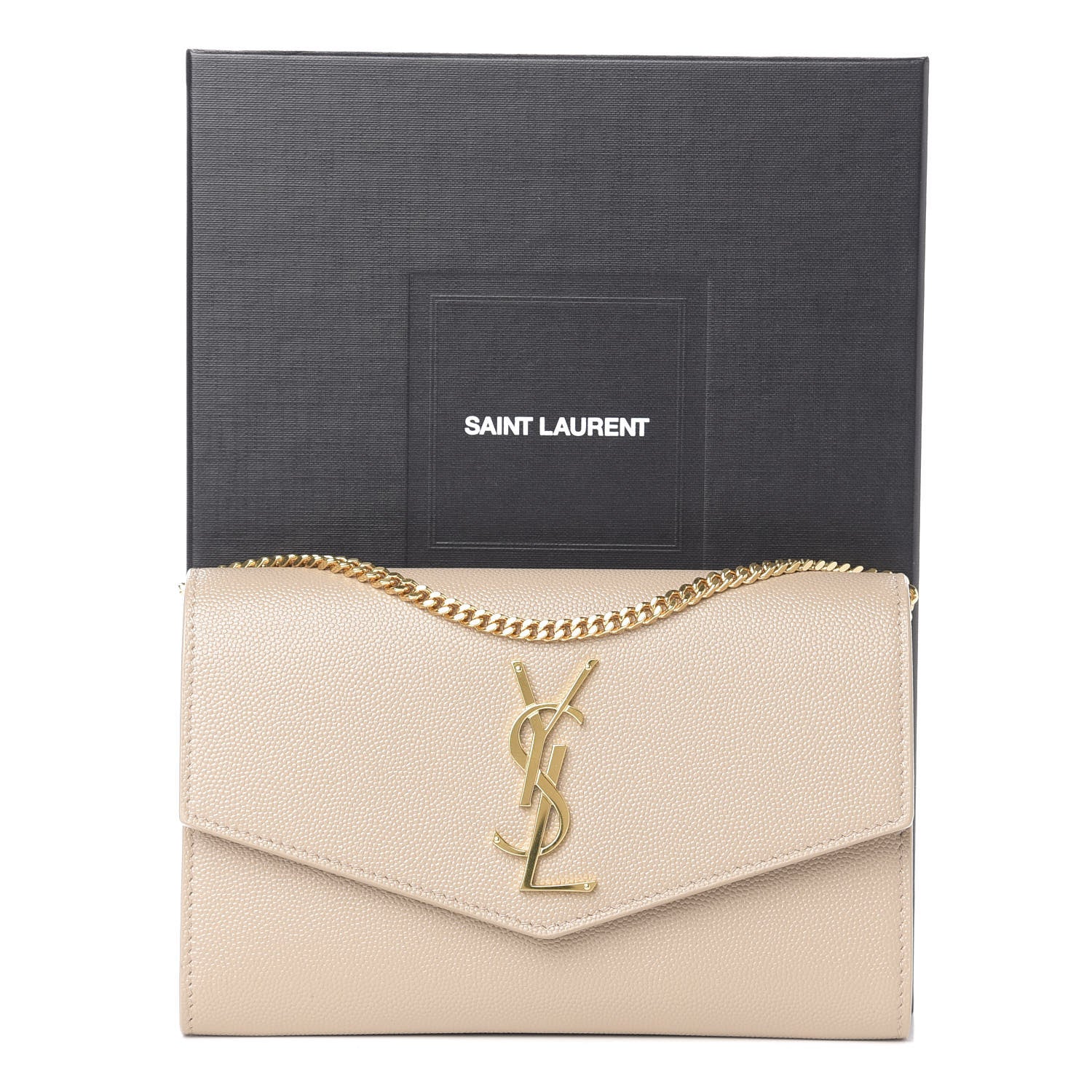 Saint Laurent Grain De Poudre Monogram Uptown Chain Wallet Dark Latte 12 of 12